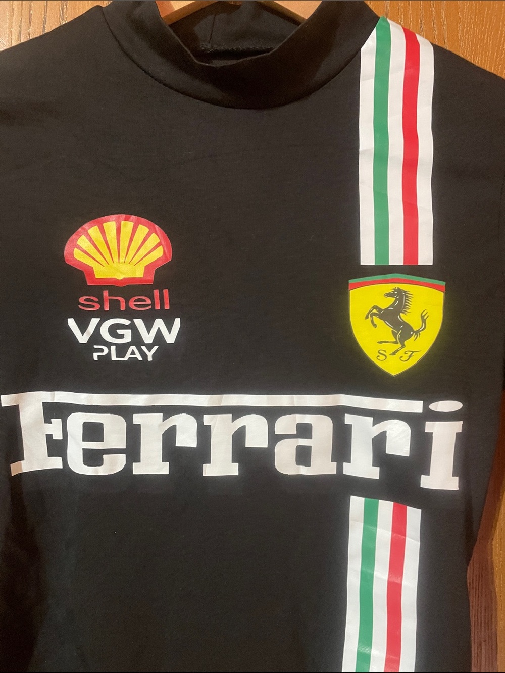 Ferrari Black Long-Sleeve Racing Logo Bodysuit with Italian Stripe - Picture 2 of 5